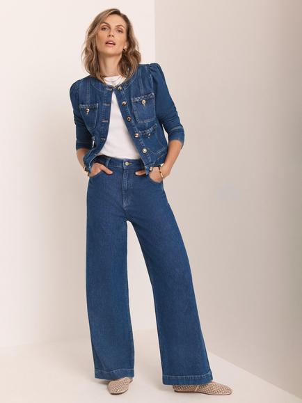 Mint Velvet The Clean Plait Waist Wide Leg Jeans, Blue, Blue