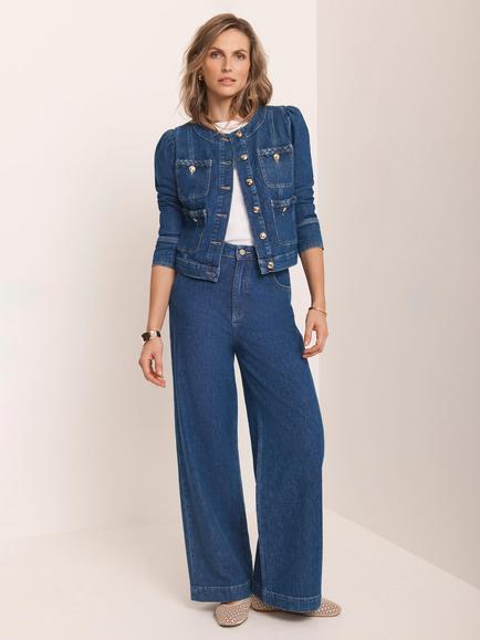 Mint Velvet The Clean Plait Waist Wide Leg Jeans, Blue - view 2, Blue