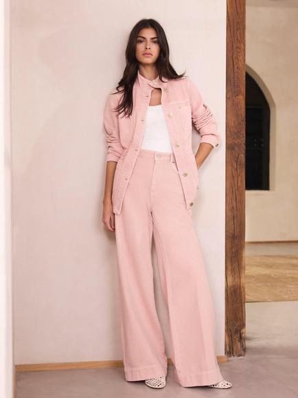 Mint Velvet Washed Wide Leg Jeans, Light Pink - view 2, Light Pink
