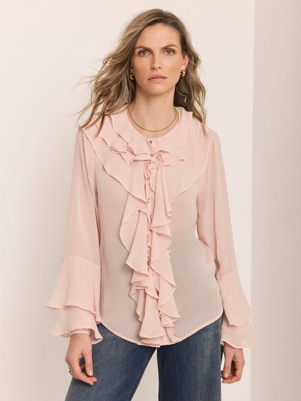 Mint Velvet Ruffle Detail Blouse, Light Pink - view 2, Light Pink