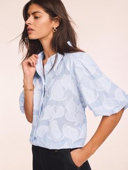 Mint Velvet Jacquard Floral Shirt, Blue/Multi - view 2, Blue/Multi