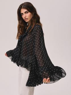 Mint Velvet Polka Dot Ruffle Trim Top, Black/White - view 2, Black/White