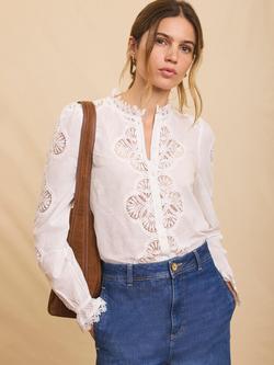 Mint Velvet High Neck Lace Embroidered Shirt, White - view 2, White