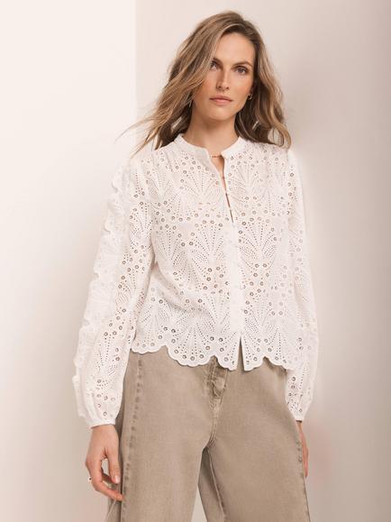 Mint Velvet Scallop Trim Broderie Anglaise Shirt, White Ivory, White Ivory