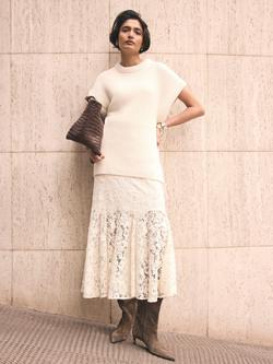 Mint Velvet Lace Midi Skirt, White Ivory, White Ivory