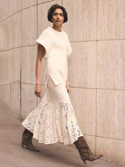 Mint Velvet Lace Midi Skirt, White Ivory - view 2, White Ivory