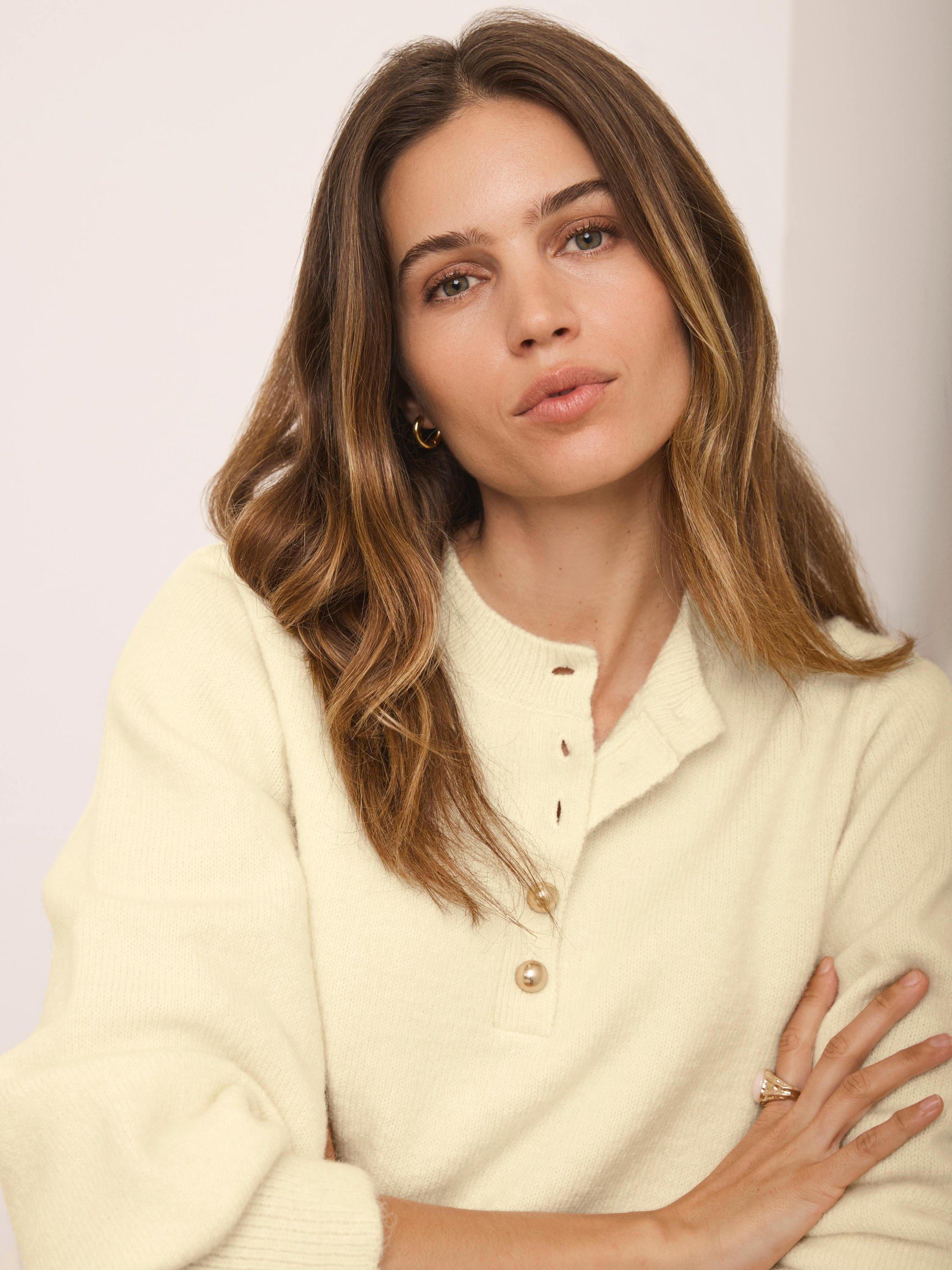 Product image 3 of 8, which shows Mint Velvet Henley Knit Jumper, Yellow, XS