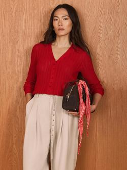 Mint Velvet Stitch Stripe Cardigan, Red, Red