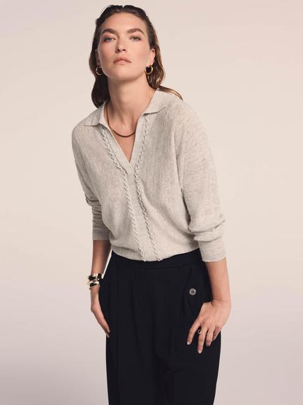 Mint Velvet Linen Blend Knitted Jumper, Beige - view 2, Beige