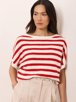 Mint Velvet Stripe Textured Knit Top, Red/Multi, Red/Multi
