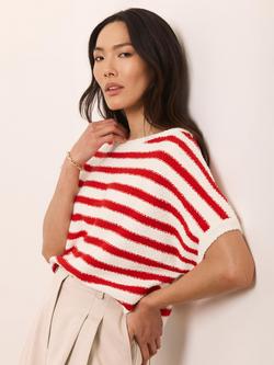 Mint Velvet Stripe Textured Knit Top, Red/Multi - view 2, Red/Multi