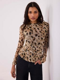 Mint Velvet Mesh Long Sleeve Top, Gold, Gold