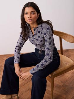 Mint Velvet Heart Print Zip Detail Top, Blue Navy - view 2, Blue Navy