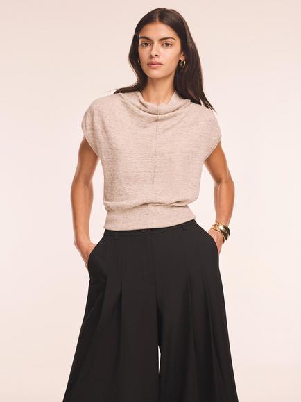 Mint Velvet Linen Blend Cowl Neck Knit Top, Natural, Natural