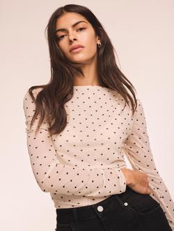 Mint Velvet Polka Dot Mesh Top, Cream/Black, Cream/Black