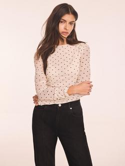 Mint Velvet Polka Dot Mesh Top, Cream/Black - view 2, Cream/Black
