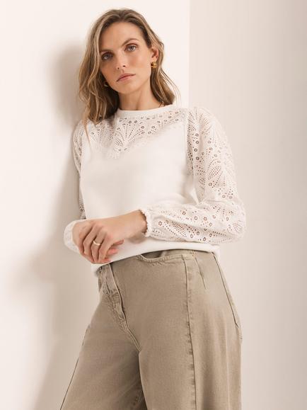Mint Velvet Broderie Detail Sweatshirt, White Ivory - view 2, White Ivory