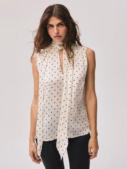 Mint Velvet Tie Neck Polka Dot Top, Natural Cream - view 2, Natural Cream