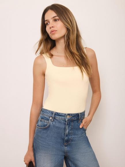 Mint Velvet Square Neck Vest Top, Yellow - view 2, Yellow
