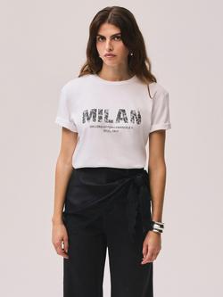 Mint Velvet Milan Lace Graphic T-Shirt, White, White