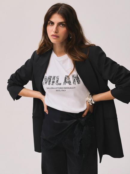 Mint Velvet Milan Lace Graphic T-Shirt, White - view 2, White