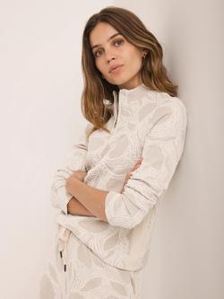 Mint Velvet Half Zip Jacquard Top, Natural Cream - view 2, Natural Cream