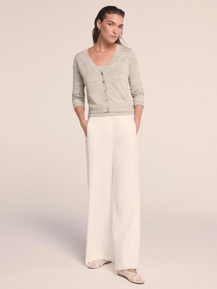 Mint Velvet High Rise Crochet Stripe Trousers, White Ivory, White Ivory