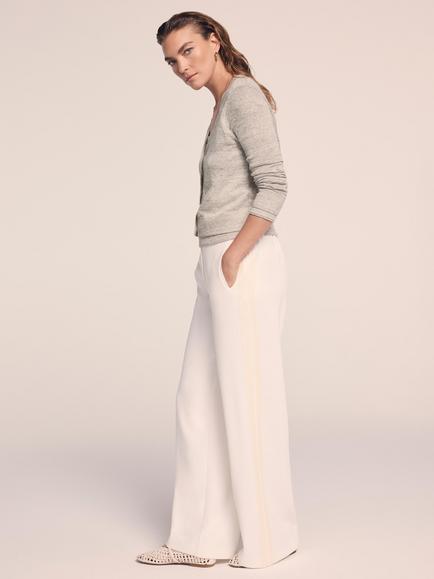 Mint Velvet High Rise Crochet Stripe Trousers, White Ivory - view 2, White Ivory