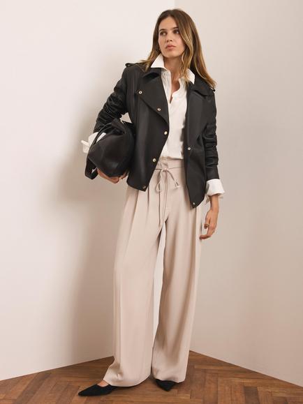 Mint Velvet Tie Waist Wide Leg Trousers, Natural, Natural