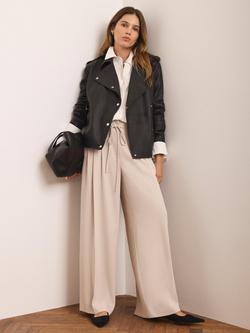 Mint Velvet Tie Waist Wide Leg Trousers, Natural - view 2, Natural