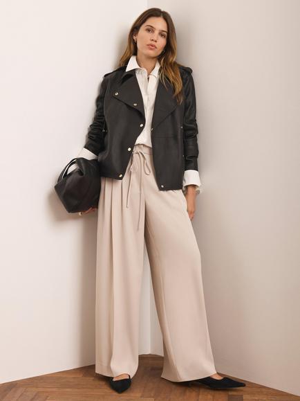 Mint Velvet Tie Waist Wide Leg Trousers, Natural - view 2, Natural