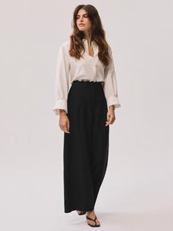 Mint Velvet Lace Trim Wide Leg Trousers, Black, Black