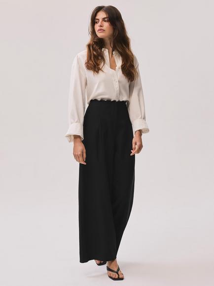 Mint Velvet Lace Trim Wide Leg Trousers, Black, Black