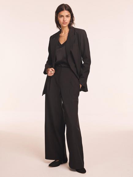 Mint Velvet Lace Trim Wide Leg Trousers, Black - view 2, Black