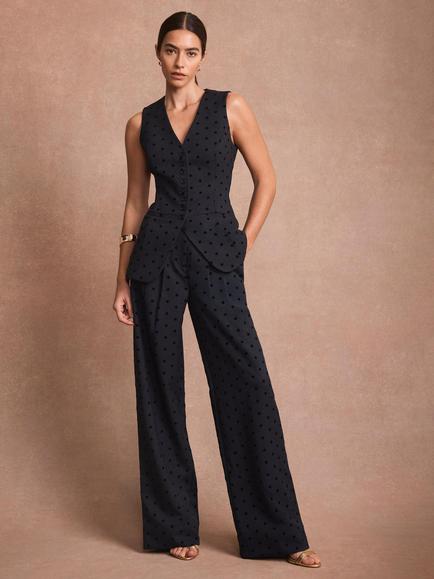 Mint Velvet Polka Dot Wide Leg Tailored Trousers, Navy, Navy