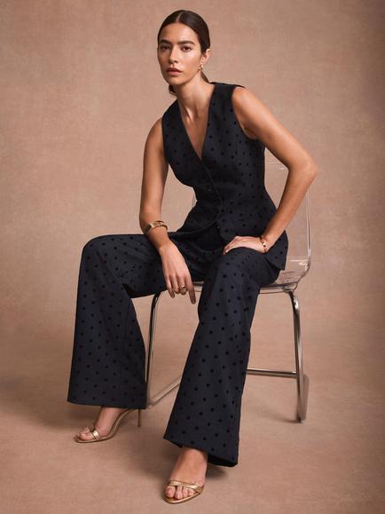 Mint Velvet Polka Dot Wide Leg Tailored Trousers, Navy - view 2, Navy