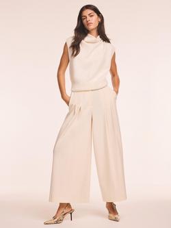Mint Velvet Pleated Cropped Wide Leg Trousers, Natural Cream, Natural Cream