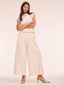 Mint Velvet Pleated Cropped Wide Leg Trousers, Natural Cream - view 2, Natural Cream