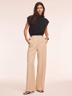 Mint Velvet Button Front Pinstripe Trousers, Brown Camel, Brown Camel