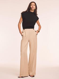 Mint Velvet Button Front Pinstripe Trousers, Brown Camel - view 2, Brown Camel
