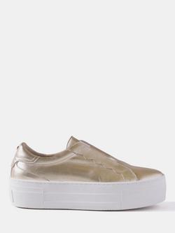 Mint Velvet Ellie Leather Platform Slip On Trainers, Gold