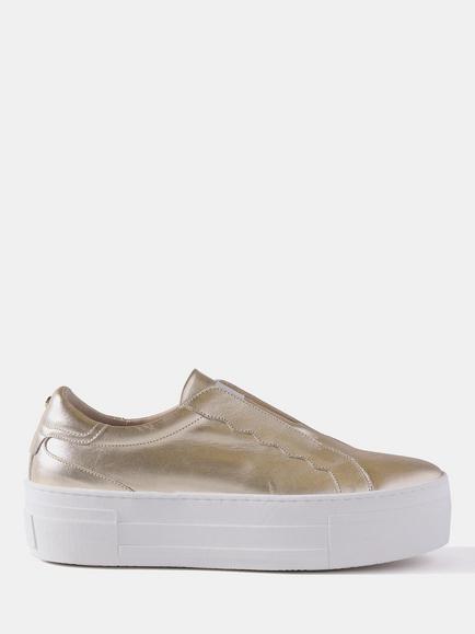 Mint Velvet Ellie Leather Platform Slip On Trainers, Gold