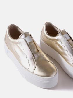 Mint Velvet Ellie Leather Platform Slip On Trainers - view 2, Gold