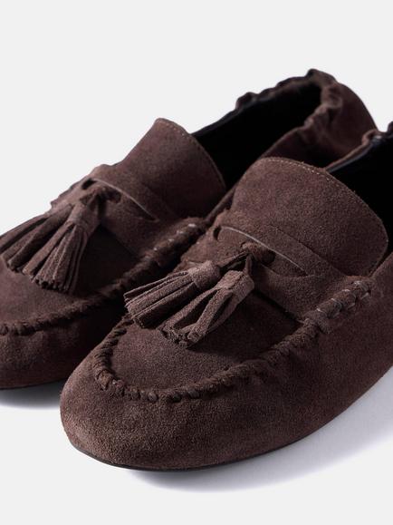 Mint Velvet Indie Suede Loafers, Brown - view 2, Brown