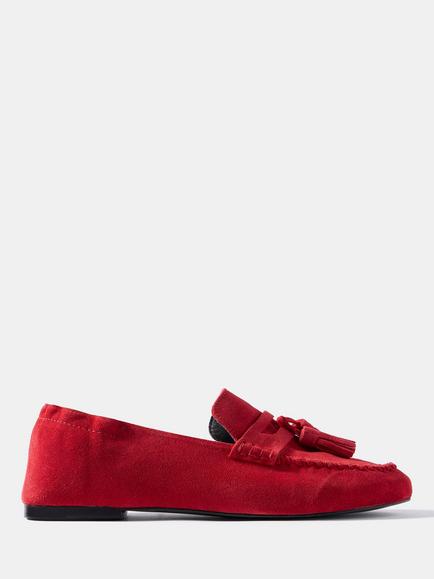 Mint Velvet Stitch Trim Suede Loafers, Red, Red