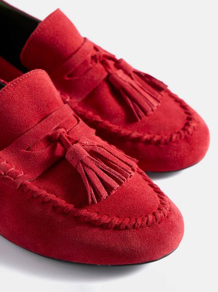 Mint Velvet Stitch Trim Suede Loafers, Red - view 2, Red
