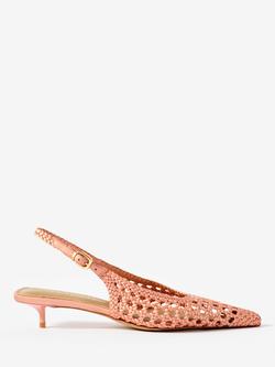 Mint Velvet Lea Woven Kitten Heel Slingback Sandals, Pink/Multi, Pink/Multi