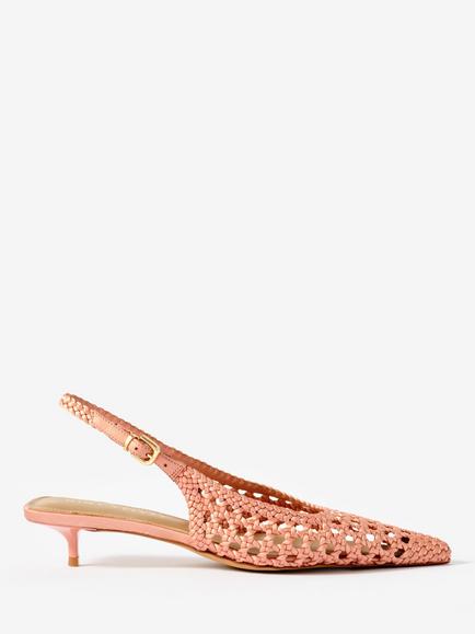 Mint Velvet Lea Woven Kitten Heel Slingback Sandals, Pink/Multi, Pink/Multi