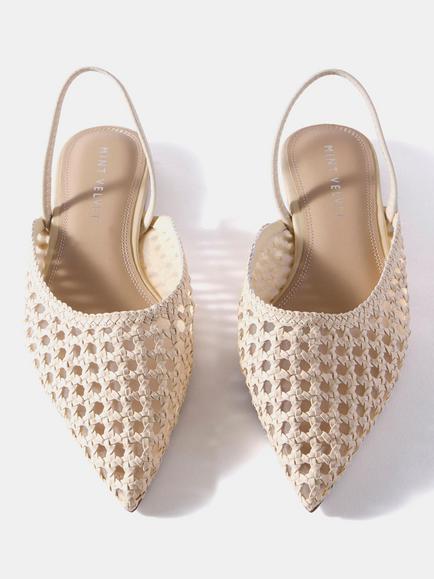 Mint Velvet Grace Woven Ballerina Pumps, Natural - view 2, Natural