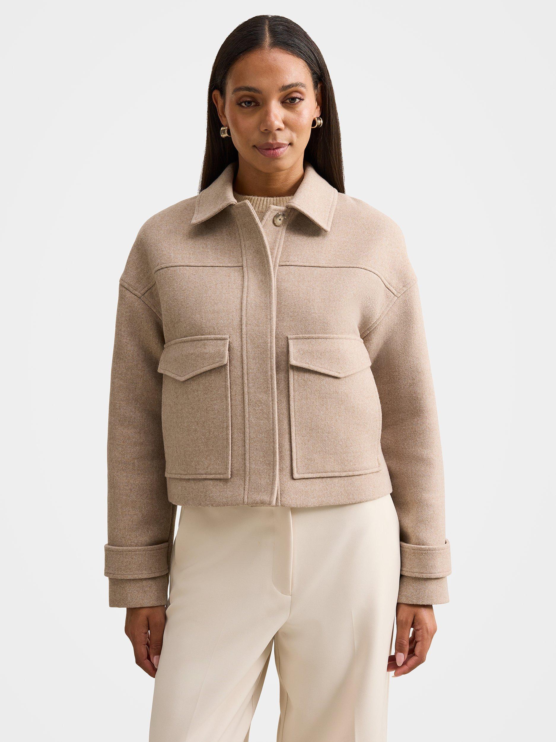Product image 1 of 5, which shows Forever New Kelsey Cropped Jacket, Beige, 4